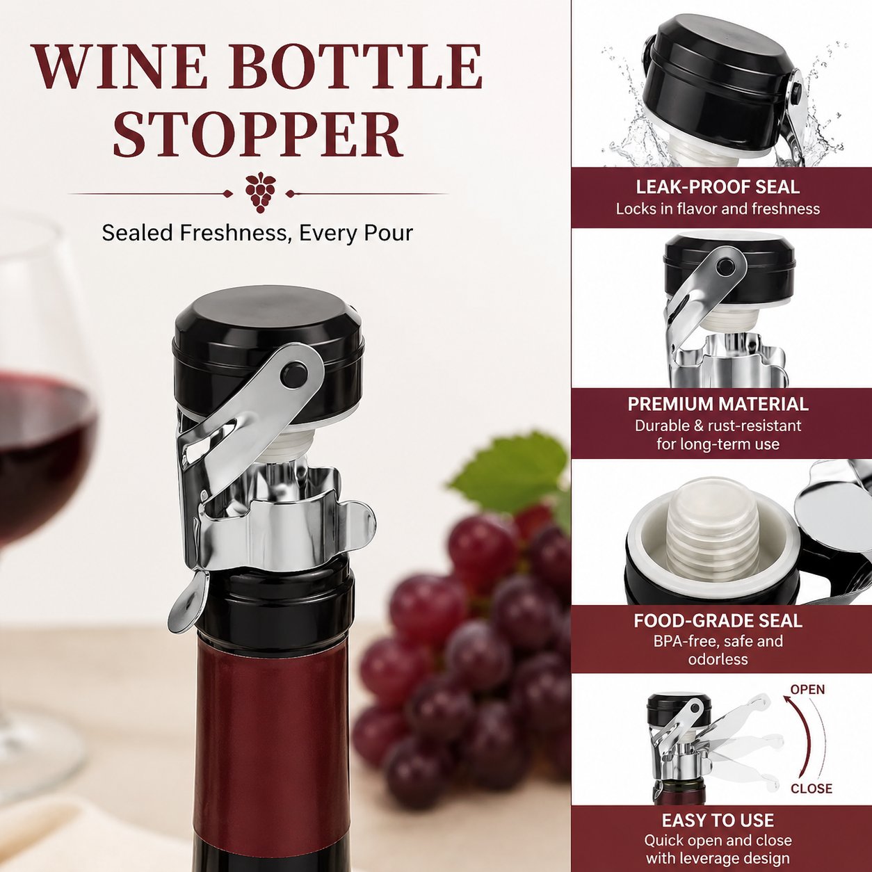 Wine Preservation Pump - Cabilock – Lot de 3 bouchons